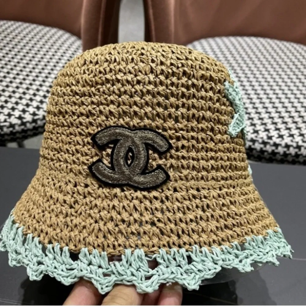 Chanel Kids Straw Hat with Black and Mint Accents